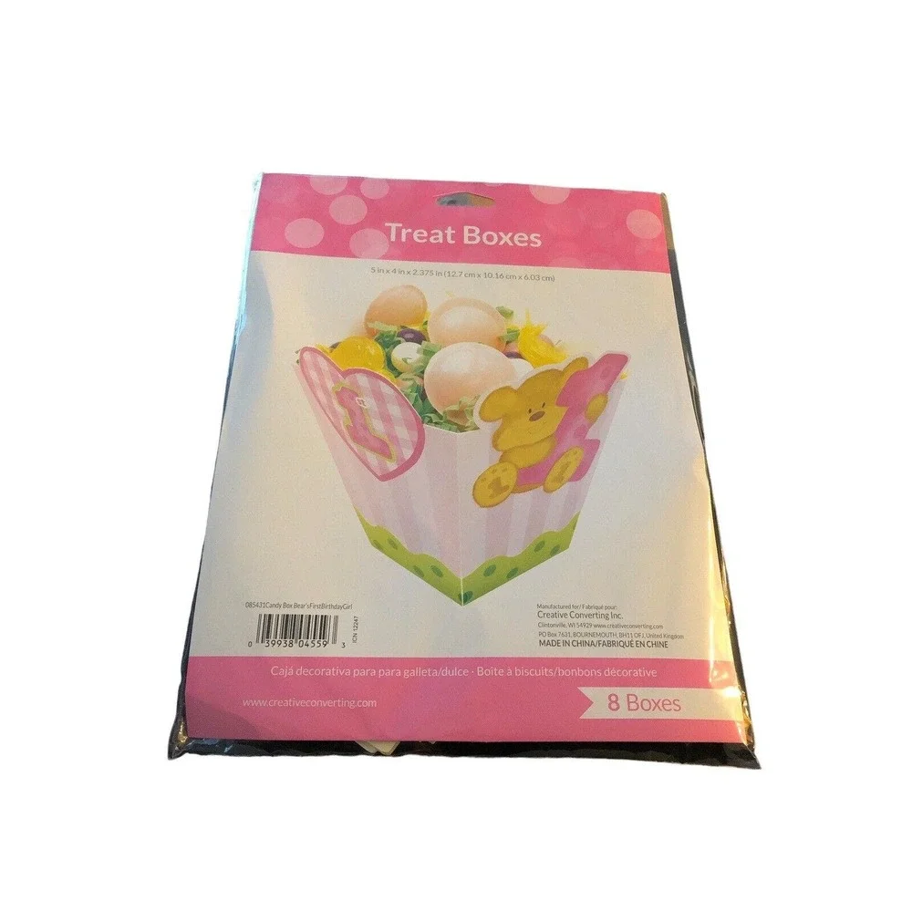 8 Creative Converting 8 Count Party Favor Treat Boxes, Bears 1st Birthday, Pink‎